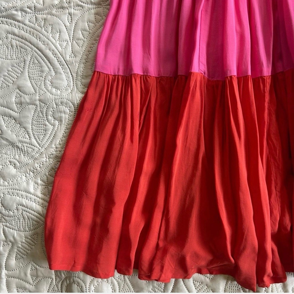 Kate Spade Pink and Red Maxi Dress tiered Colorblock Tie Bow back cover up sz XS - Picture 4 of 9